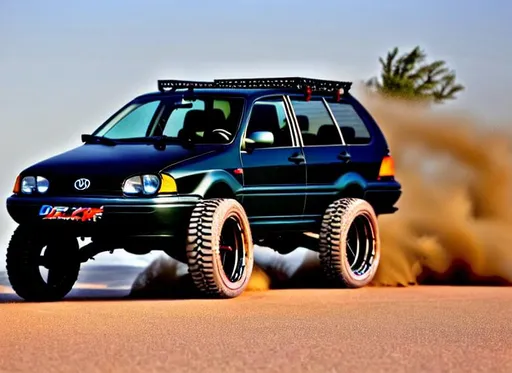 Prompt: Off road mk4 jetta tdi diesel lifted with off road tires 