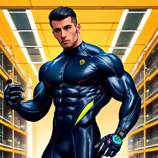 (full body shot) of a masculine android spy bodybuil... | OpenArt