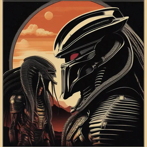 Prompt: alien V predator, retro, cinema poster 
