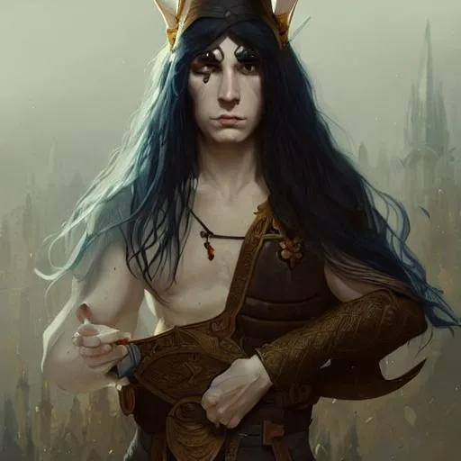 Prompt: character design, a attractive male elf with pale skin, long black hair and proeminent cheekbones, medieval, painting by wlop, nixeu and greg rutkowski, beautiful, semirealism, artstation, octane render, sharpness, 8 k, golden ratio, 