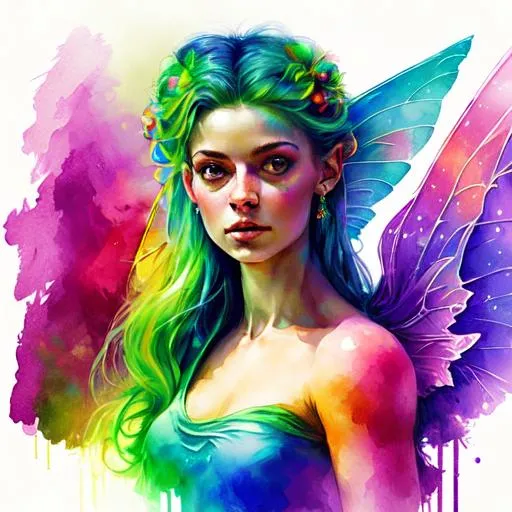 Prompt: fairy goddess with rainbow colors, realistic, closeup