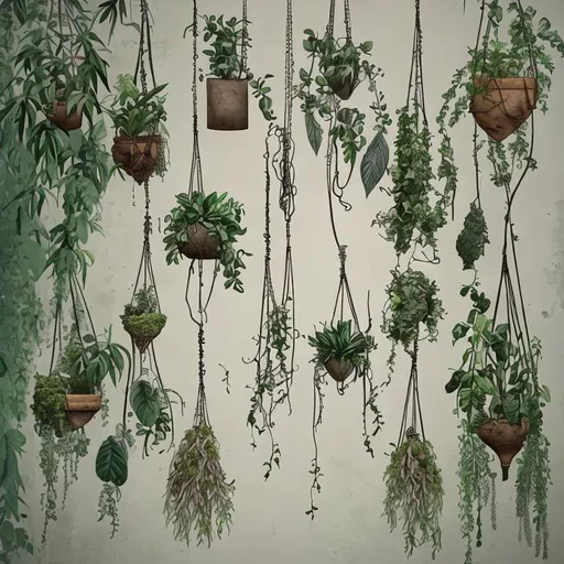 Prompt: dug out plants hanging from the wall, nature, artistic, museum, with hanging roots, illustration, focus on detail, realistic, sharp