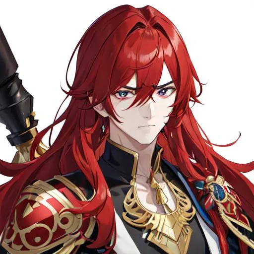 Prompt: Zerif 1male (Red side-swept hair covering his right eye) upset, UHD, 8K, highly detailed