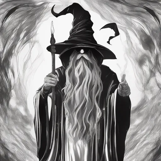 Prompt: Black and white wizard with only face 
