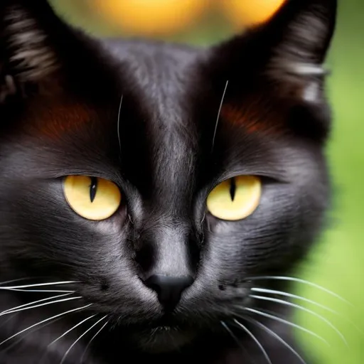 Prompt: black cat with yellow-orange eyes real