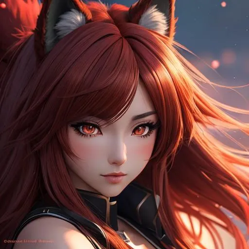 Prompt: red anime girl, anthropomorphic wolf, very furry tail, highly detailed face, highly detailed eyes, full body, whole body visible, full character visible, soft lighting, high definition, ultra realistic, 2D, 8K, digital art