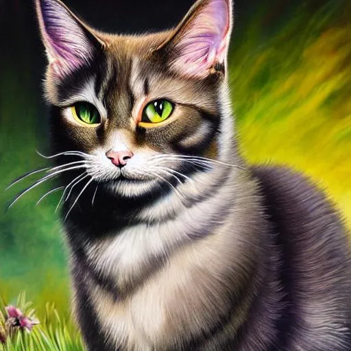 Prompt: Erin hunter warrior cats, warrior cat, feral cat, realistic cat, detailed fur, oil painting, anime, lighting, shadows, nature background, evil cat, fullbody fullbody art, muscular cat, strong cat, mixed breed cat, barn cat, outdoor cat, sparce-haired cat, old cat, elder cat, hairless cat