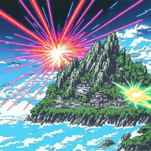 Prompt:  anime style laser beam destroying an island