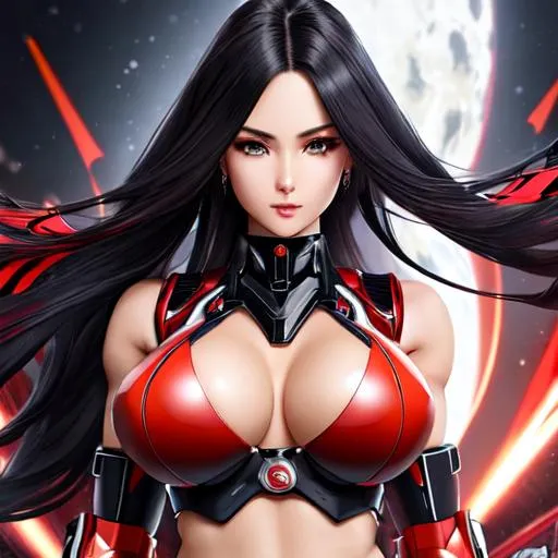 Prompt: high quality of a hyperdetailed mecha woman with black and red uniform and, hyperdetailed hair, master piece, hyperdetailed full body, hyperdetailed feminine attractive face and nose, complet body view, ((hunge breast)) ((hyper realist nipples)) ((hyperdetailed muscle)) ((hyperdetailed eyes)) ((perfect pussy)) ((hyperdetailed pussy)) ((vagina)), perfect body, perfect anatomy, ultra-realistic, 3d lighting, beauty, sensual feminine romance, professional, sensual feminine, perfect composition, unreal engine 8k octane, 3d lighting, UHD, HDR, 8K, render, HD, trending on artstation, front view, ((sexy))
