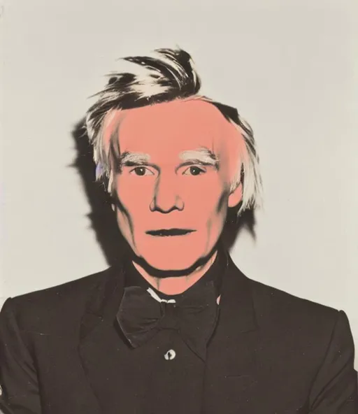 Prompt: A digital illustration by Andy Warhol wearing a tuxedo, rendered