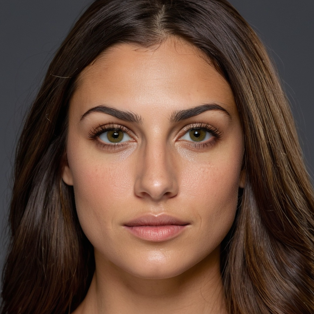 Ultra-realistic close-up front-facing portrait of a...