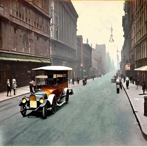 Prompt: 1920s city streets colourized


