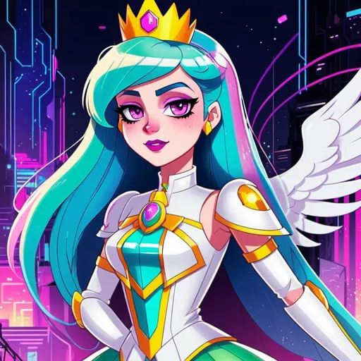 Prompt: Cyberpunk equestria girls princess celestia