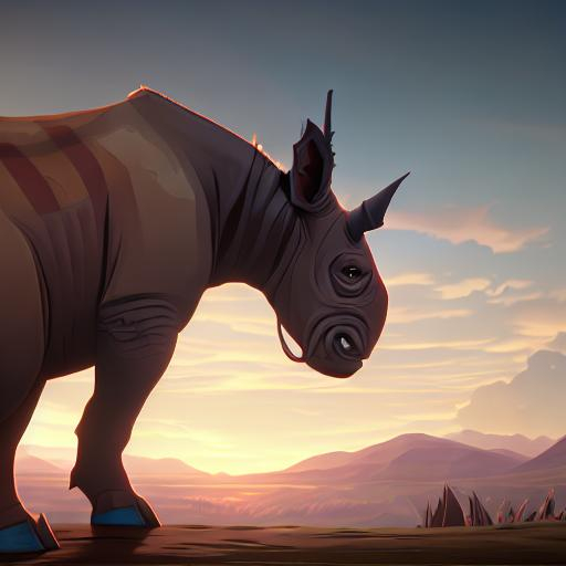 one horn rhinoceros with highly detailed sunset, 4k... OpenArt