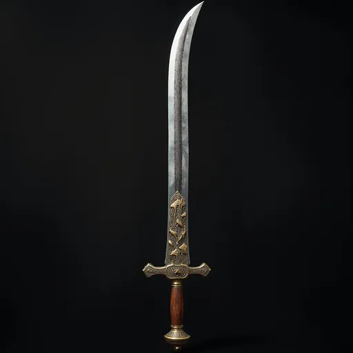 Prompt: An ornate Norse curved scimitar with horse iconography 