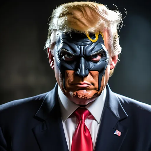 Prompt: president Donald trump as the villain two face from batman