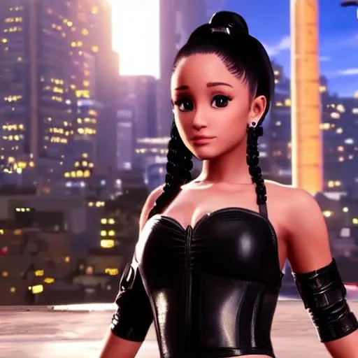 Prompt: stunning gta loading screen, highly detailed, beautiful ariana grande, unreal engine, symmetrical face
