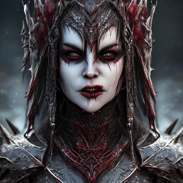 Vampire warrior queen red hyper realistic face featu...