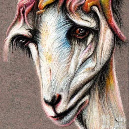 Prompt: Crying goat with teardrops coming from eyes- Pastel Art
