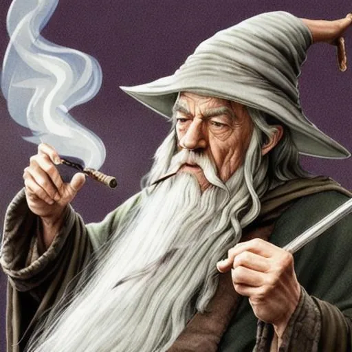 Prompt: Gandalf smoking a pipe 