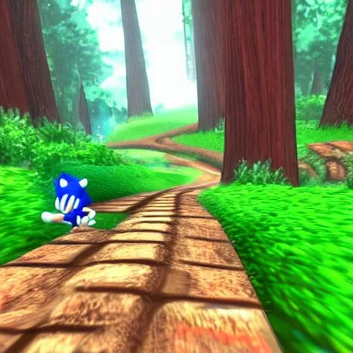 Prompt: sonic the hedgehog going fast in the forest