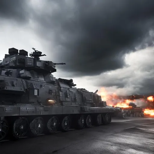 Prompt: 4K photo , realistic, realistic lighting , realistic effects, war environment , dynamic lighting, perfect color match,realistic big dark clouds, tremendous warship 