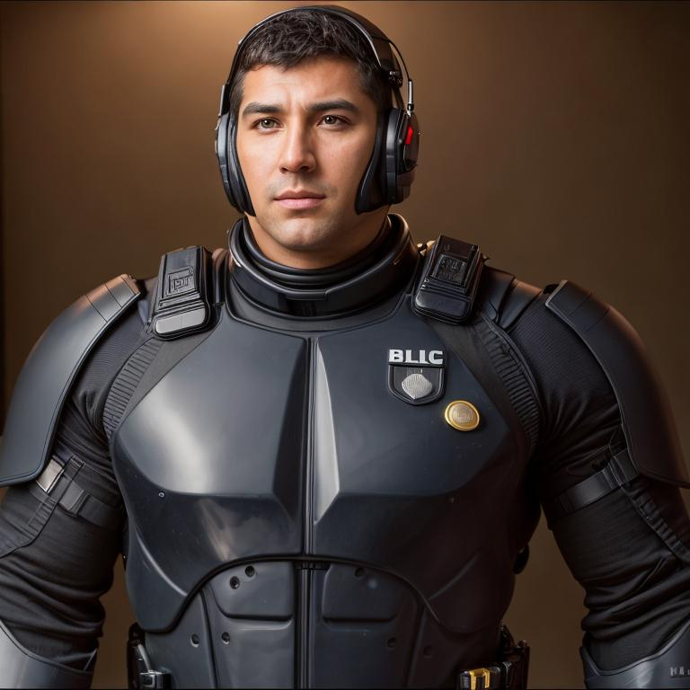 Ultra realistic, human bigg police man, Symetric fac...