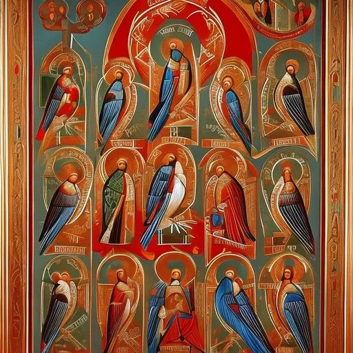 Prompt: birds Orthodox Christian iconography