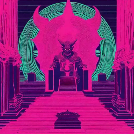 Prompt: demon, hell, demonic, vaporwave, retro, neon, aesthetic, liminal