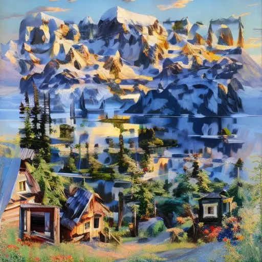 Prompt: Cartoon, Alaska Landscape in style of Peder Mork Monsted