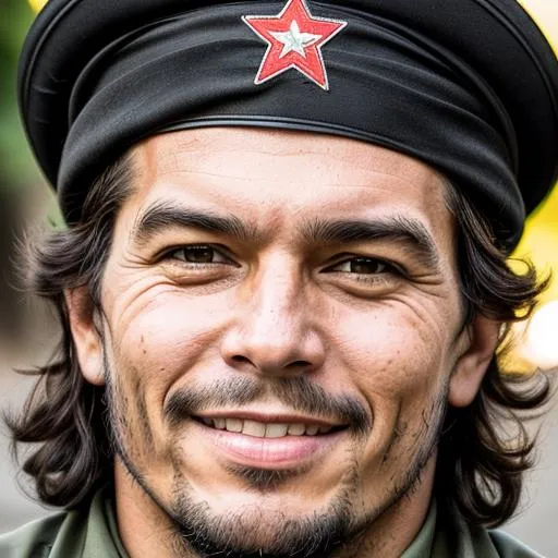 Prompt: Che Guevara's smiling portrait, HD, 4K, 8K, Hype realistic, Ultra detailing