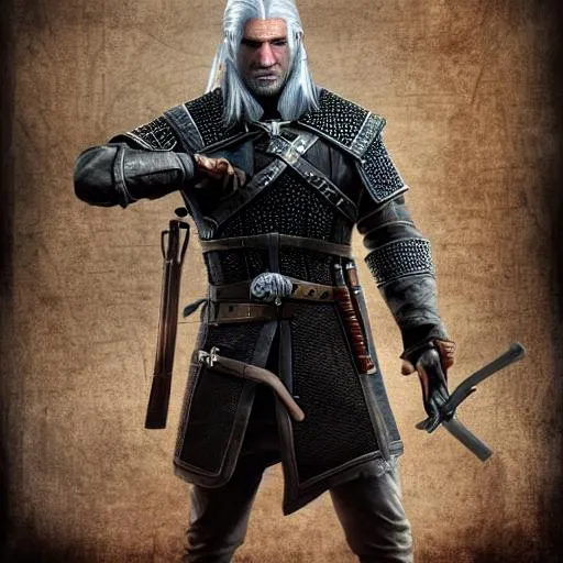 Prompt: Geralt of river holding a gun