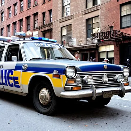 Prompt: old police car new york street