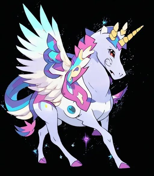 Prompt: Pokemon, Auora, Unicorn, legendary, Shiny, flying, HD, 4k, effect, Dramatic.