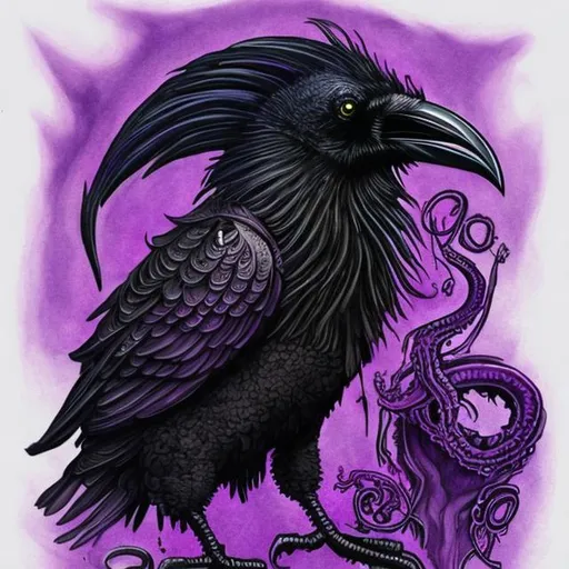 Raven with Purple Feathers and Crown · Creative Fabrica