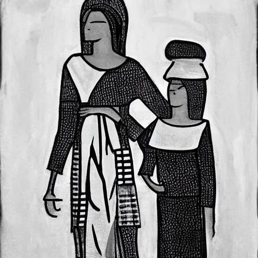 Prompt: jacob and esau as women in a monochrome simple modern style