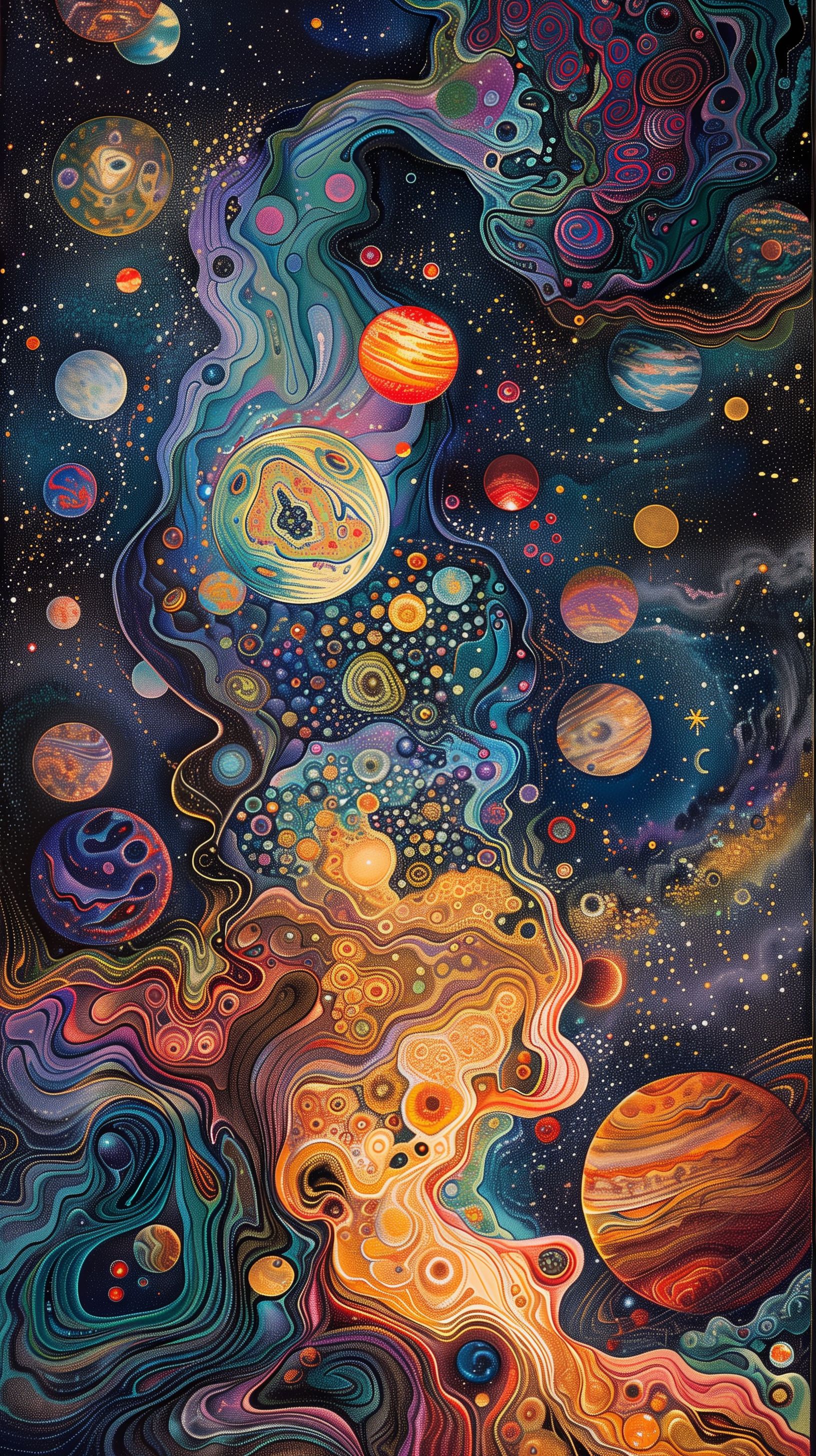 Prompt: being in the middle of space surrounded by the stars and planets, highly detailed gas giants and swirls of vibrant color fill the image, relaxing and wonderful --ar 9:16 --v 6.0