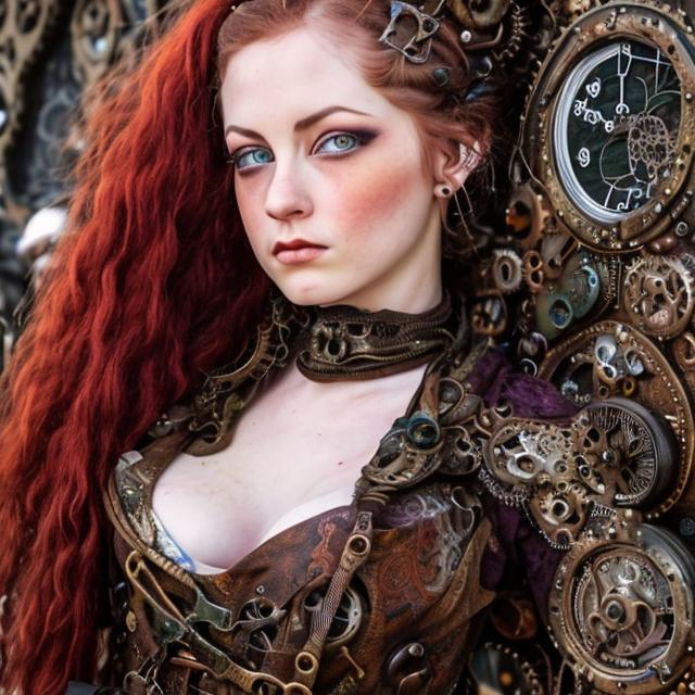 A paisley painted very close up steampunk woman. Wom...