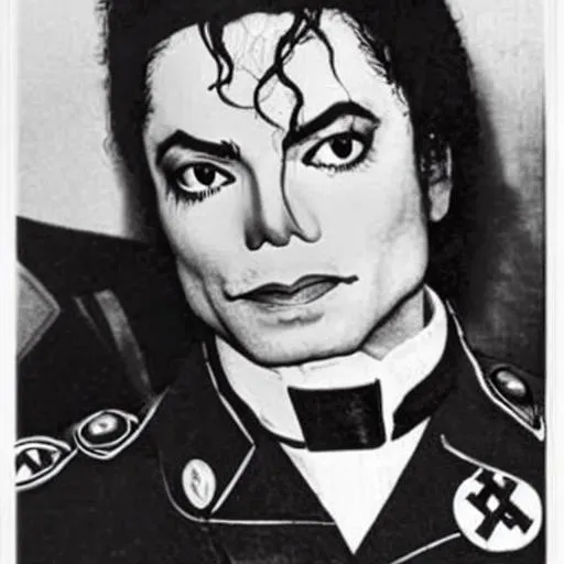 Prompt: michael jackson dressed as adolf hitler