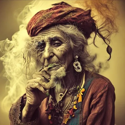 Prompt: Old gypsy smoke weed