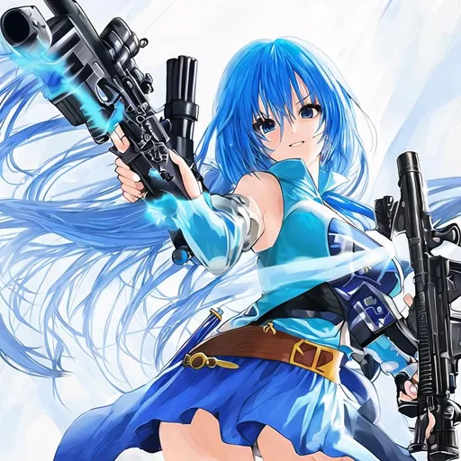 Blue-Haired Anime Girl with fantasy guns | OpenArt