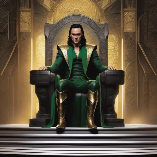 Prompt: Loki, from marvel sitting on a throne