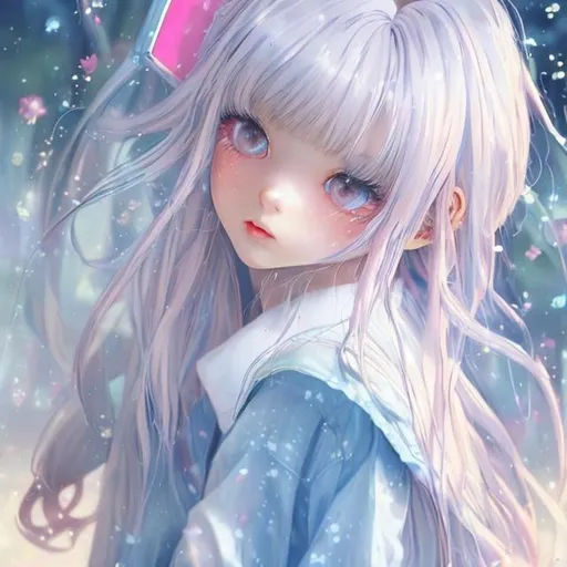 pretty anime girl jennie realistic white hair hd bl...