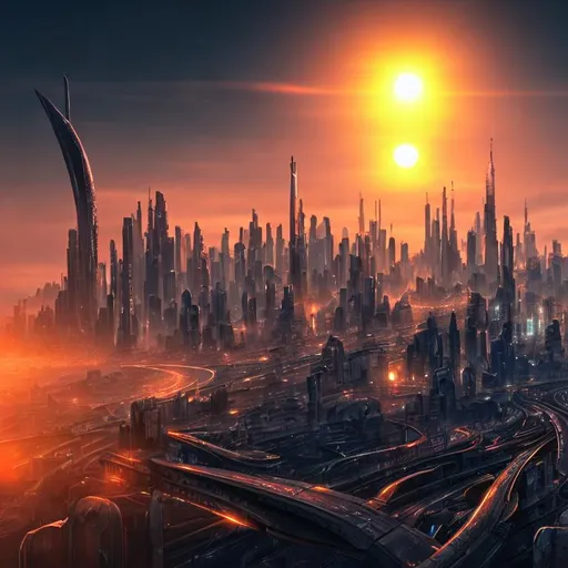 Prompt: sci-fi city landscape sunset, photorealistic, 8k, high detail, high definition,