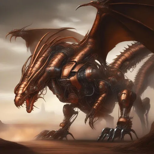 Prompt: fantasy art of a huge threatening copper futuristic robot dragon 