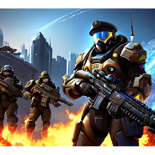 Prompt: Starcraft 2 and overwatch art style, soldiers, berets, Earth, terrorists, firefight, vehicles, riots, uprising, two factions, united nations