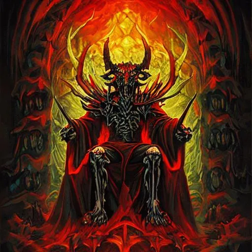 Prompt: devil lord king throne of bone and skulls 4k smooth gradient portrait oil painting dan mumford