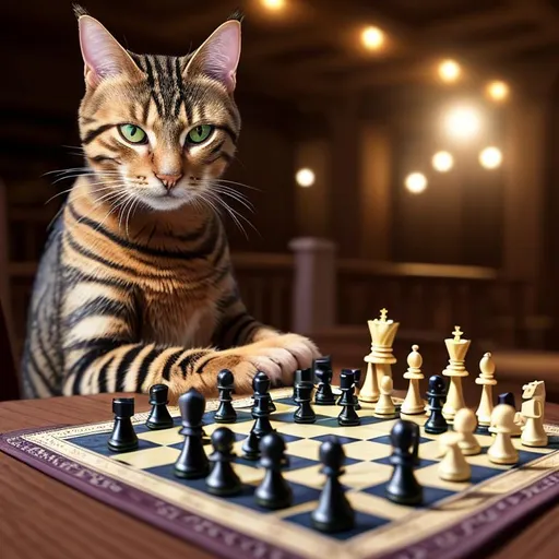 Green Eyed Cat Strategizes Next Chess Move | Sticker