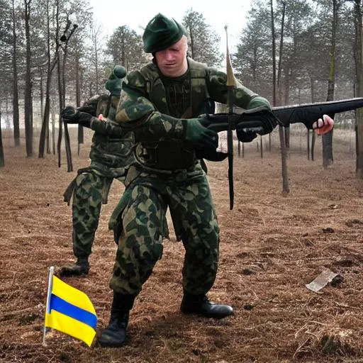Prompt: Swedish soldier fighting satan