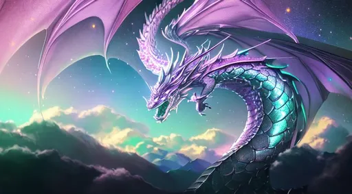 Prompt: Black sparkly dragon, pastel colors, reflective, perfect composition, hyperrealistic, super detailed, 8k, high quality, trending art, trending on artstation, sharp focus, studio photo, intricate details, highly detailed, Trending on Artstation, Cozy wallpaper, Pastel colors, soft lighting